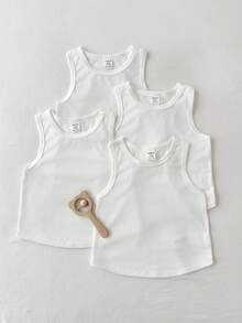 Loomiva Set de 4 piezas de chaleco sin mangas de punto suave de unicolor para bebé niño - Blanco - Ver 6