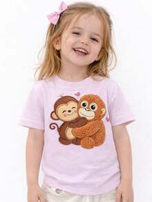 Conjunto de 3 playeras para niña de manga corta, informal de punto suave con  Del Monito Viral Punch Y Su Peluche - Multicolor - Ver 3