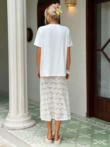 MainGRL 女士假日棕榈树字母印花短袖T恤和迷你裙两件套 - 白色 - 查看 2