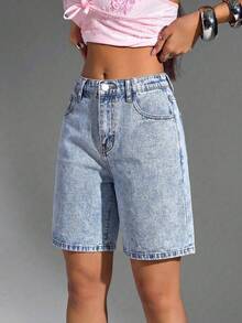 Summer Casual Bow Embroidered Denim Shorts - Light Wash - View 4