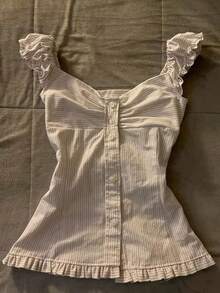 Glimmora Women's Ruffle Trim Striped Single-Breasted Blouse - Multicolor - View 1