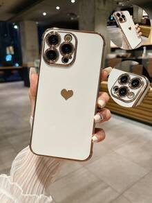 1 Piece Of Electroplated Heart-Shaped Glossy Lens Protective TPU Phone Case, Compatible With IPhone - White - View 1