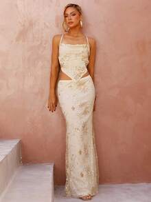 BiaLiraa 女士春季西部路派对装，露背低胸性感露背刺绣串珠背心，适合派对、日常穿着、节日和街头活动 - 香檳色 - 查看 1