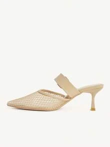 CUCCOO CHICEST Pointed Toe Breathable Mesh Faux Pearl Hollow-Out Fashionable Elegant Sexy Fairy Formal Party Apricot High Heels Wedding Shoes Summer Shoes Bride Shoes - Apricot - View 5