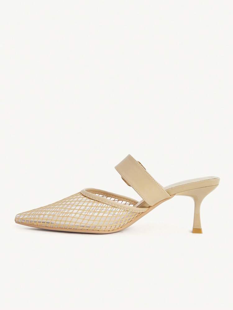 CUCCOO CHICEST Pointed Toe Breathable Mesh Faux Pearl Hollow-Out Fashionable Elegant Sexy Fairy Formal Party Apricot High Heels Wedding Shoes Summer Shoes Bride Shoes