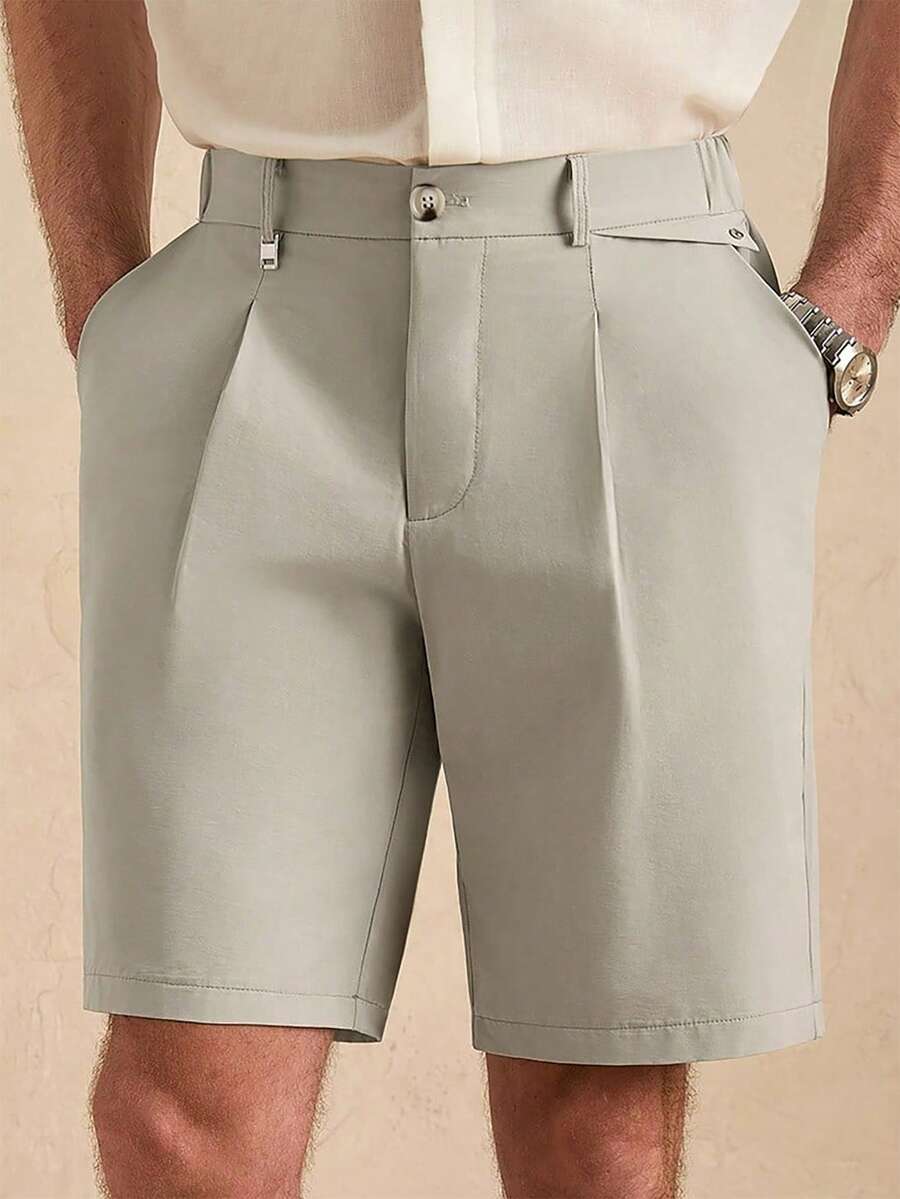 Core Aspect 男士休闲斜插口袋短裤，亚麻材质，宽松及膝，清凉舒适，纯色设计，夏季基础款。送给男友或老公的绝佳礼物。男士灰色短裤，男士休闲短裤，男士夏季短裤，男士百慕大短裤，灰色短裤…… - 薄荷綠 - 查看 1