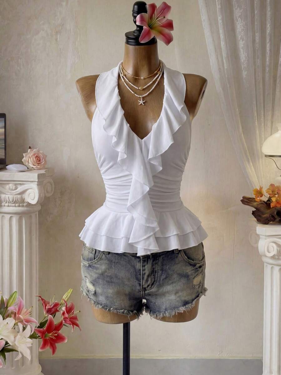 SHEIN Unity 女士纯色吊带背心，夏季时尚 - 白色 - 查看 1