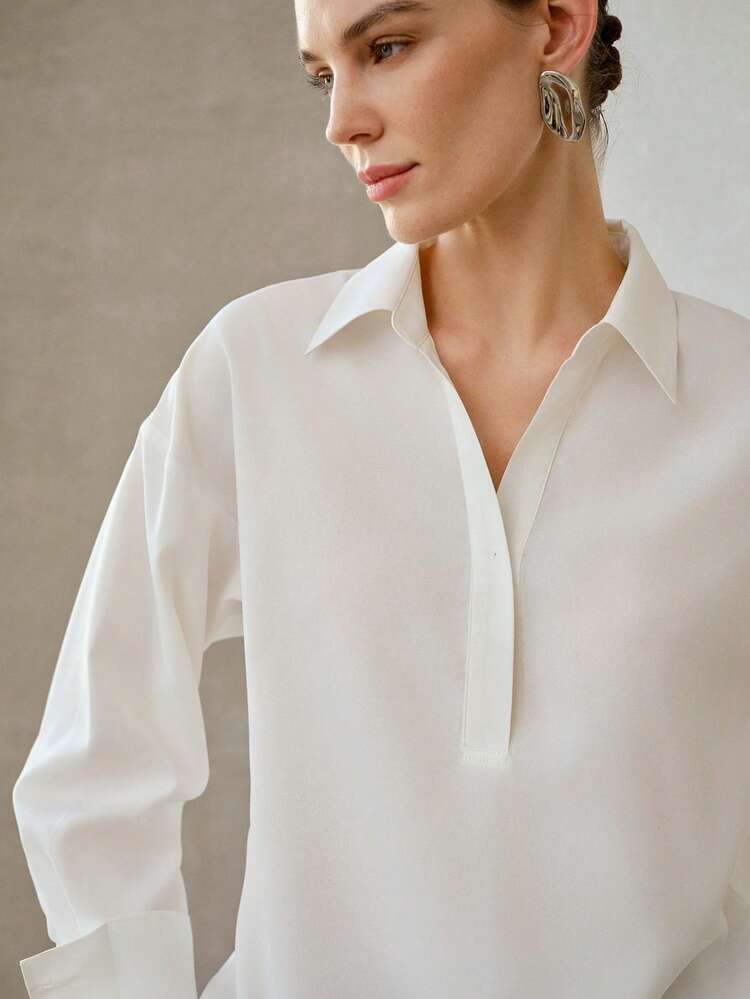 DROP SHOULDER SOLID COLOR LONG SLEEVE SHIRT