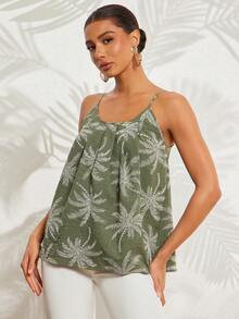 Amorya 女款夏季熱帶棕櫚樹印花細肩帶背心上衣，鼠尾草綠波希米亞風度假度假上衣，休閒寬鬆舒適沙灘上衣 - 彩色 - 查看 9