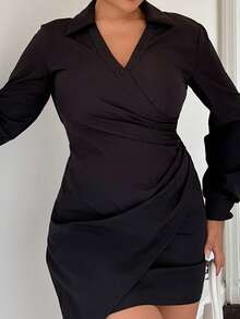 Maria Perezxox Women's Black Long Sleeve Women Dress,Business Women Clothes,Retro,Fall/Winter,Office Work Dress,Black Shirt Dress,Black Dress, Mini Dresses, Black Dresses For Women,,, Black Dress Outfit For Women,Dress Shirt,Date Dress Dinner Outfit For Women - Black - View 6
