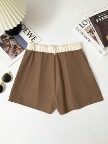 GlowEve Shorts de línea A de color contrastante versátiles y de moda - Marrón Mocha - Ver 2