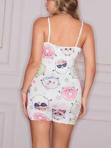 Cute & Adorable Y2K Cartoon Donut & Cat Print Women Pajama Jumpsuit - Multicolor - View 2