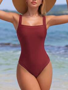 Swim Vcay Bộ đồ bơi liền thân ôm sát, phối màu, dây đeo rộng, có thể điều chỉnh, dành cho nữ, mùa Xuân/Hè 2026, kiểu dáng thanh lịch. - Màu Đỏ Sâu - Xem 7