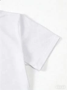 SHEIN Mirajuku 2pcs Tween Boys' Print Black Short Sleeve T-Shirt + Beige Cargo Pants Casual Suit, Spring/Summer - White - View 3