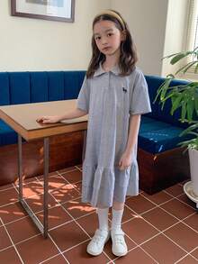 Dazy Kids 少女夏季休闲荷叶边连衣裙 - 灰色 - 查看 6