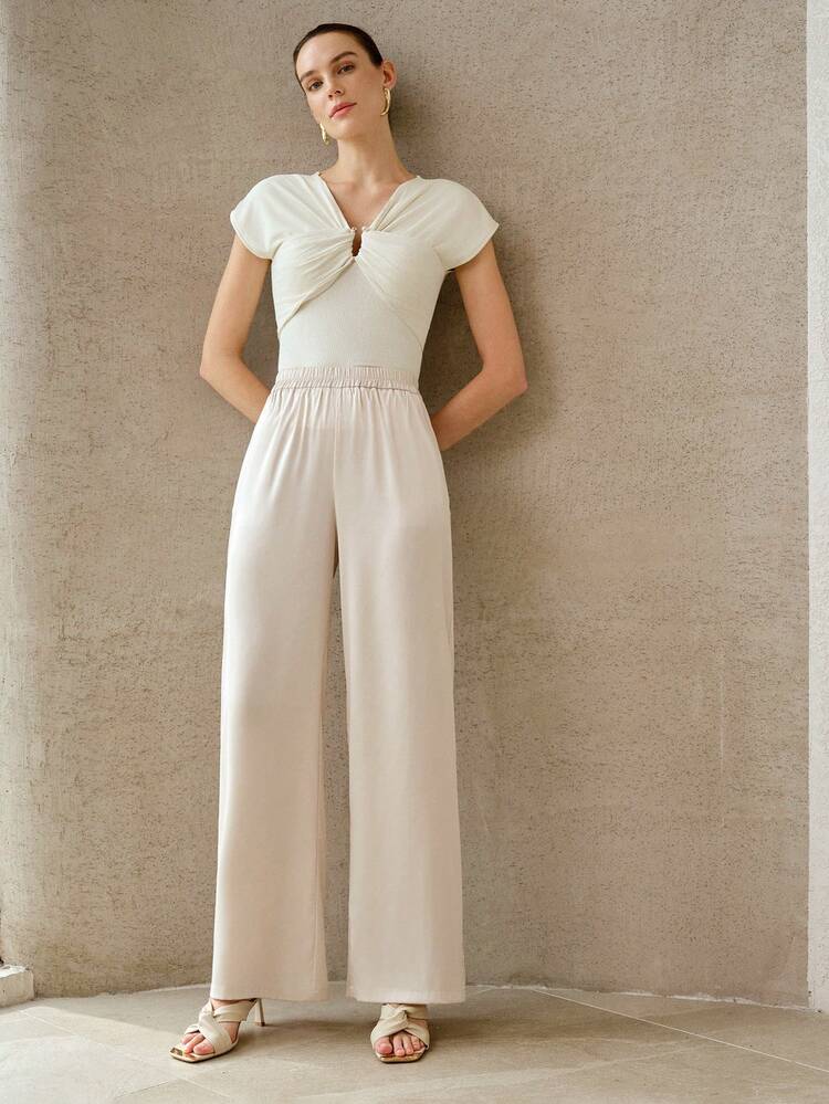 WOMEN'S GOLD-PLATED ACETATE WIDE-LEG CASUAL SUMMER PANTS