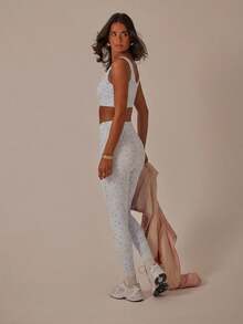 Aralina 休闲印花扭结露脐上衣和紧身裤运动健身两件套女装 - 淺灰紫 - 查看 2