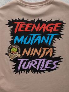 TEENAGE MUTANT NINJA TURTLES | SHEIN Áo thun ngắn tay in chữ hoạt hình phong cách thường ngày cho bé trai tuổi teen, thích hợp mặc mùa hè. - Màu Khaki - Xem 5