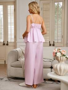 GentleRue Maternity Maternity Striped Camisole Top + Adjustable Waist Pants 2 Pieces Set, Summer, - Pink - View 2