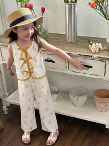 SHEIN 女童碎花系带吊带背心和阔腿裤套装 - 彩色 - 查看 2