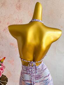 SHEIN SunnyBelle Y2K Women's Spring/Summer Island Vacation Beach Sexy Slimming Ombre Floral Mesh Knit Dress - Multicolor - View 6