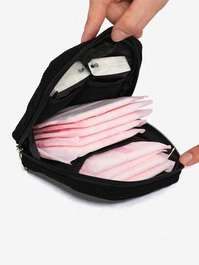 1个便携式卫生巾收纳袋，拉链灯芯绒月经垫收纳袋，时尚实用多功能旅行收纳袋 - 非常适合收纳洗漱用品、卫生巾、口红、零钱包、便携式收纳袋、旅行洗漱包（适合女孩、女士）、化妆品（适合青少年女孩、女士）、返校季、办公用品、圣诞节节日礼物，波西米亚风