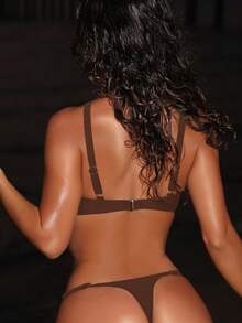 Swim SXY Nuevo traje de baño de una pieza con escote en V profundo, recorte sexy y espalda descubierta, para el verano - Café integral - Ver 2