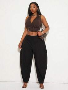 SHEIN SXY Áo khoác gió cỡ lớn màu đen bằng vải nylon, có mũ xếp ly bên hông điều chỉnh eo và quần ống rộng hình quả bóng có dây rút, phù hợp cho đi làm, thời trang, thanh lịch, gợi cảm, ngày Valentine, dự đám cưới, phong cách cổ điển, tiệc tùng, mùa xuân, váy dạ hội, dạ hội, đi chơi, phong cách cổ điển, từ xuân sang hè, thanh lịch cho nữ, kỳ nghỉ, thường ngày cho nữ, ngày Valentine, lễ hội, nữ mùa xuân, kỳ nghỉ hè. Phong cách đường phố. - màu đen - Xem 7