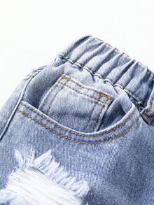 Quần jeans ống rộng denim màu xanh nhạt bạc màu, phong cách tối giản, thường ngày, thời trang dành cho bé gái tuổi teen. - Màu xanh lam - Xem 5