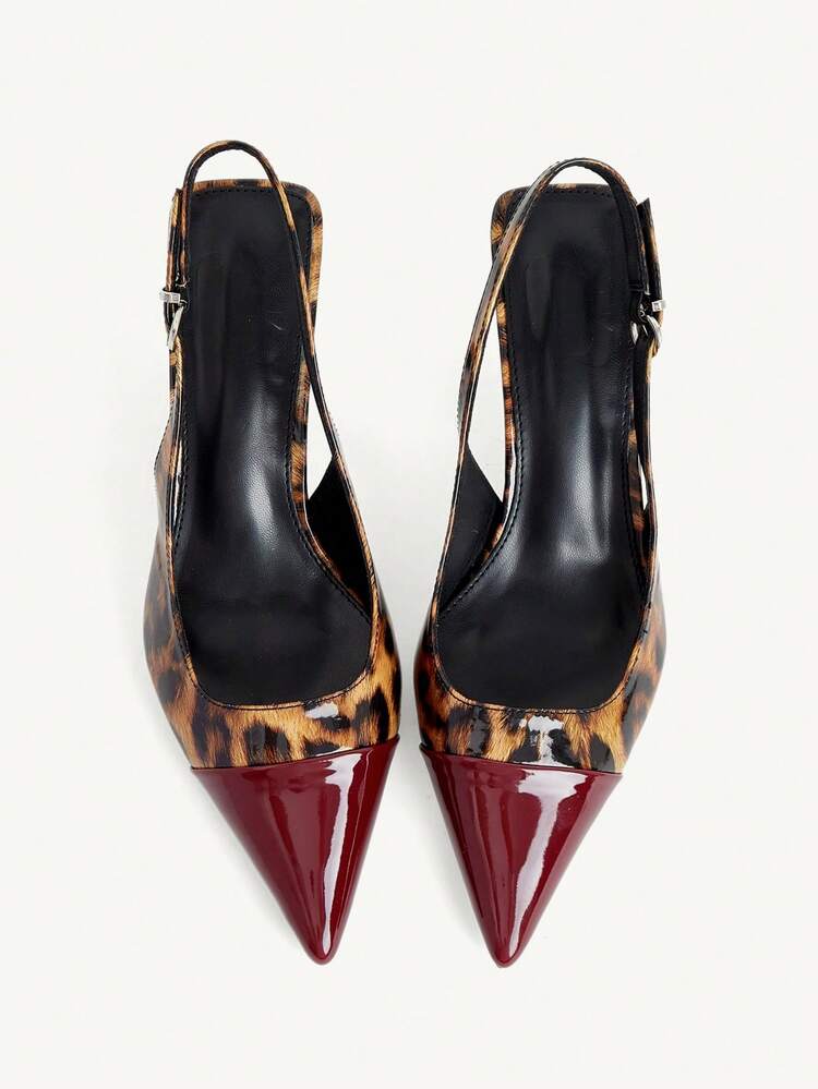 CUCCOO CHICEST Women Shoes Summer And Summer Leopard Print Splicing Rear Strap Pu Leather Pointed Thin Heel Sandals, Royal Sister/Sexy/Light And Familiar Style, Daily Commuting, Dating, Party/Music Festival Wear Wedding Shoes Summer Shoes Bride Shoes