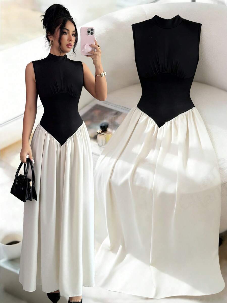 Elenzga A Long, Elegant Knitted Summer Dress For Women - Black - View 1