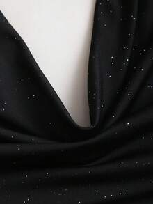 Sweetra Sexy Backless Sequin Embellished Romper, Punk Rock Style, Waist Cinching, Revealing Neckline, Versatile Shoulder Design, Sultry & Sweet, Suitable For Early Autumn - Black - View 4