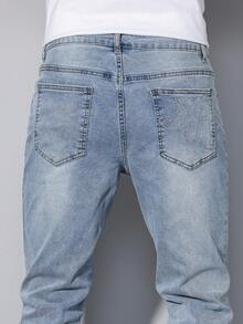 Manfinity Homme Men's Light Blue Embroidered Stretch Slim Fit Jeans - Light Wash - View 8