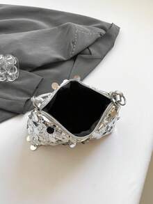 1pc Gold Color Crescent Moon Shape Glitter PVC Shoulder Bag For Women, New , Beach - Silver - View 6