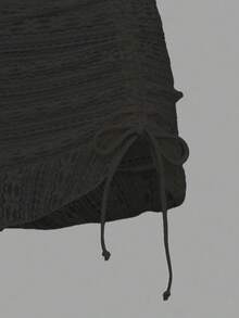 Swim Mod Women's Textured Drawstring Waist Beach Mini Skirt - Black - View 4