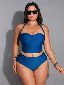 Shapewave 26SS 大码夏季度假沙滩塑身提臀优雅女士吊带泳衣，鸭蓝色女士沙滩比基尼，2026 夏季女士沙滩装，女士沙滩连衣裙，女士沙滩套装，优雅休闲夏季度假套装，女士度假套装，优雅女士沙滩泳衣，塑身提臀泳衣，两件式高腰比基尼，塑身提臀比基尼，两件式泳衣，塑身提臀泳装，两件式吊带比基尼，褶皱比基尼下装，两件式泳衣比基尼套装 - 水鴨藍 - 查看 6