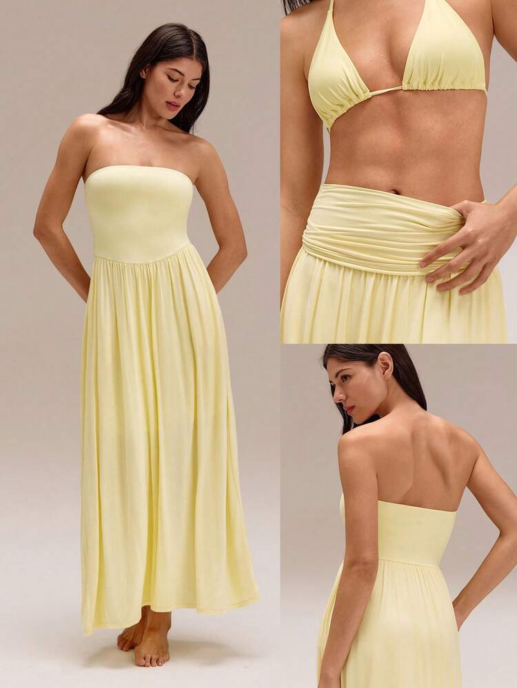 2-In-1 Two-Way Wear Strapless Dress Keep It Breezy Ultra-Fine Soft Texture Side Pockets  Foldable Daily Casual Wear