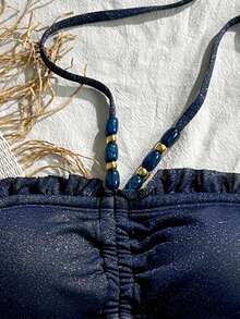 Swim Vcay Bestselling Beach Vacation Casual Top, Made Of Special Fabric With Front & Back Drawstring, Wrinkled, Strapless, Beaded, Backstrap, Non-Slip Neckline - Multicolor - View 4