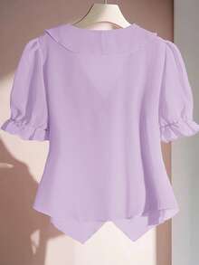 SHEIN Clasi 大码纯色荷叶边V领花瓣袖衬衫 - 紫羅蘭色 - 查看 2