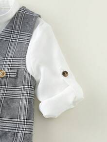 SHEIN 3件套幼儿男童时尚休闲绅士套装，白色长袖衬衫、格子背心和裤子，适合婴儿派对、优雅婚礼宾客、花童、戒指童等场合。 - 灰色 - 查看 6