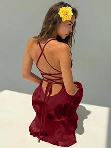 Aloruh 女士优雅印花露背吊带连衣裙 - 彩色 - 查看 7