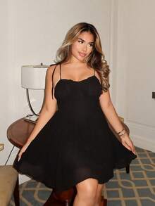 Maria Perezxox 素色胸部褶皺吊帶洋裝 - 黑色 - 查看 4