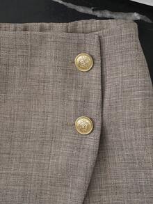 Franclia Chân váy nữ dáng chữ A 2 trong 1 thanh lịch, trang trí cúc kim loại, thích hợp cho việc đi lại trong thành phố, mùa xuân/hè. - Màu nâu  Mocha - Xem 6