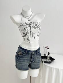 Elamini Women's Casual Denim Shorts With Pockets And Frayed Hem, Versatile For Daily Wear - Medium Wash - View 3