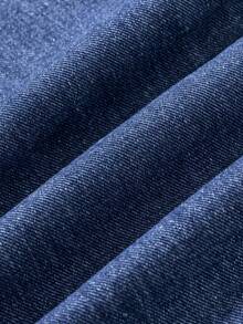 少女休闲牛仔裤，时尚百搭直筒水洗深蓝色牛仔裤，适合所有季节 - 藍色 - 查看 8