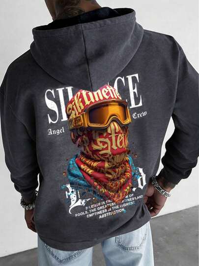 Manfinity EMRG Men's Vintage Portrait Graphic Cotton Hoodie