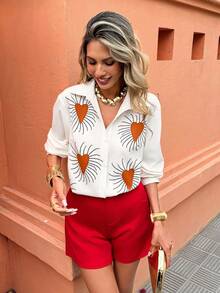 Selianne Camisa de manga larga casual y versátil con estampado de corazón, adecuada para el uso diario en primavera y verano - Multicolor - Ver 6