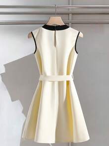 EMERY ROSE Bộ jumpsuit nữ thanh lịch màu mơ và đen phối nhiều mảnh, cổ tròn, eo thắt, dài đến đầu gối, thích hợp cho mùa xuân/hè. - Màu be - Xem 2