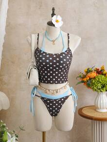 Bellisia Bộ bikini 3 mảnh gợi cảm, dây mảnh, buộc dây bên hông, hở lưng, kiểu dáng thường ngày, họa tiết chấm bi, dành cho nữ, năm 2026. - Nhiều màu - Xem 1