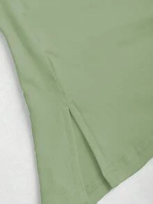 Sweetra Áo thun nữ tay ngắn, màu trơn, dáng ôm, nhún bèo, vai lệch, tay ngắn - màu xanh lá - Xem 3